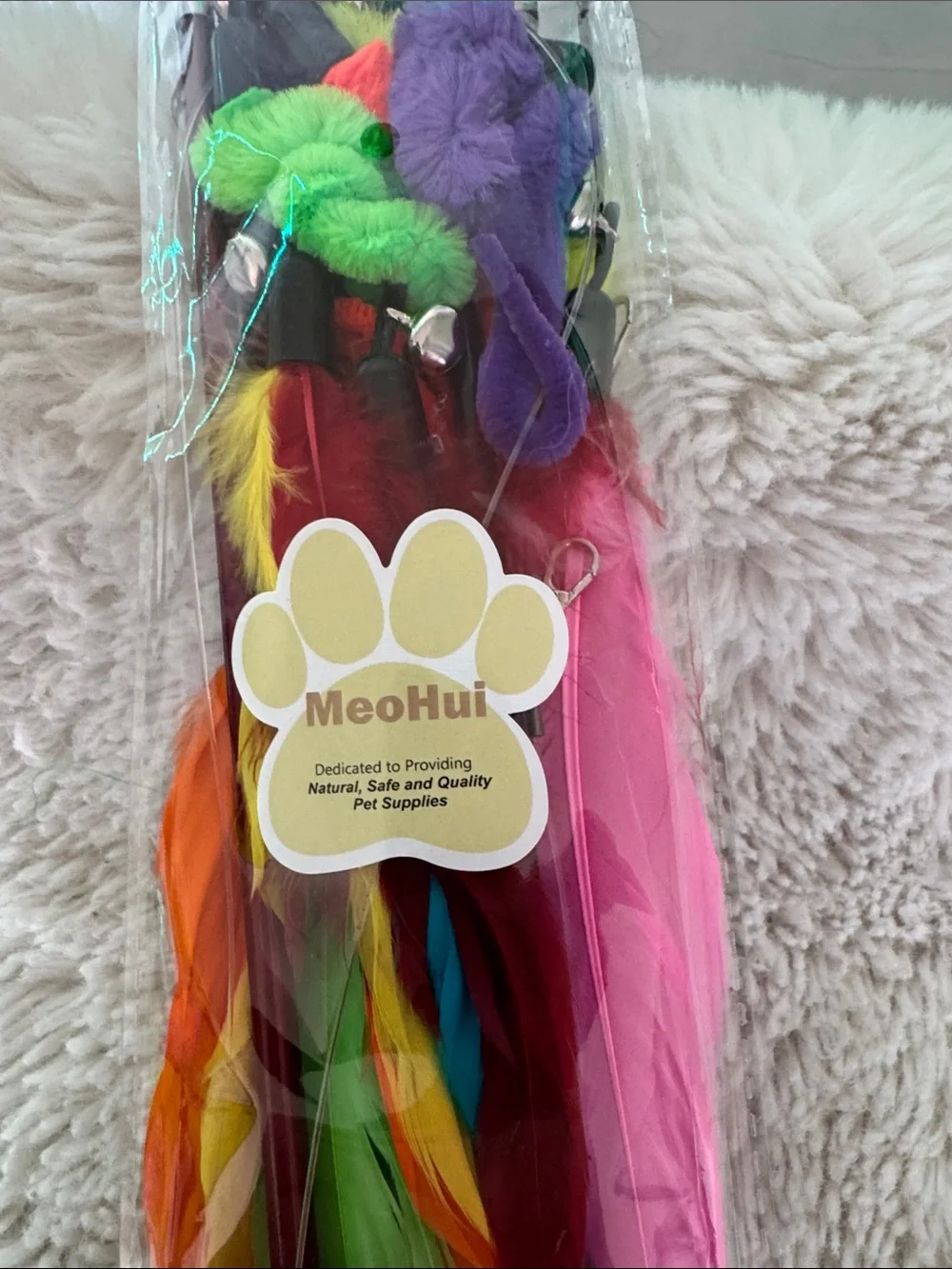 Amazon Bright Rainbow Cat Wand Toy Set with Pink and Green Accents